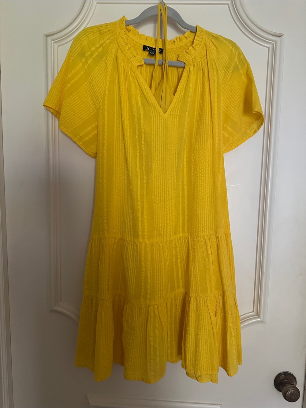 J. Crew Bright Yellow V-Neck Tiered Mini Dress